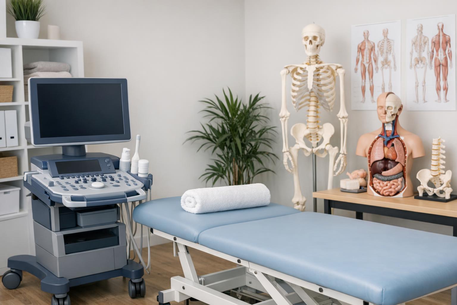 Gabinet fizjoterapeutyczny z aparatem USG i modelem anatomicznym